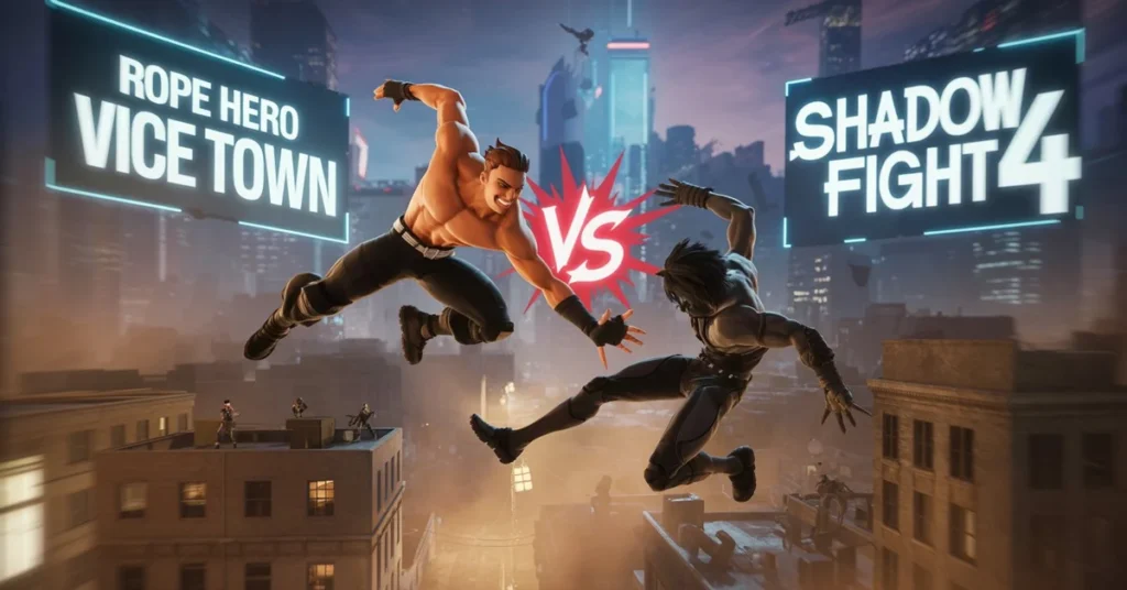 Rope Hero Vice Town vs Shadow Fight 4 